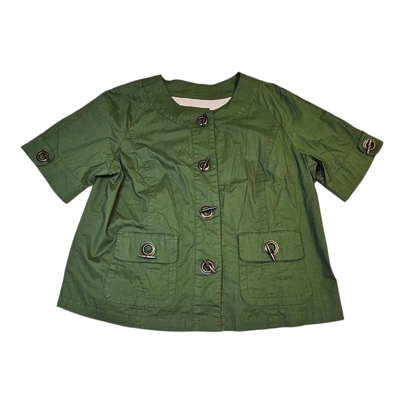 Live a Little Jackets & Blazers - LIVE A LITTLE OLIVE GREEN TOGGLE BUTTON SHORT SLEEVE JACKET WOMENS SZ LG